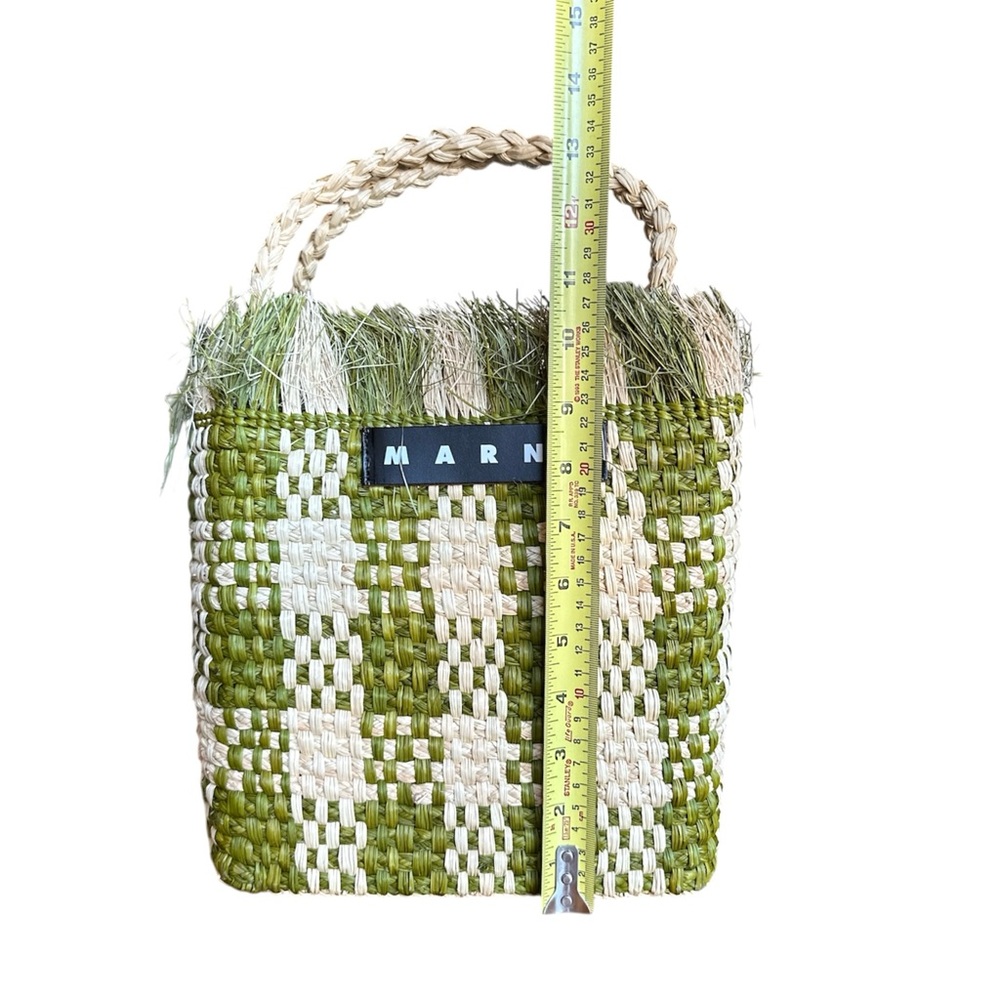 Marni Market Olive and Cream Woven Raffia Tote Bag - Picture 8 of 9